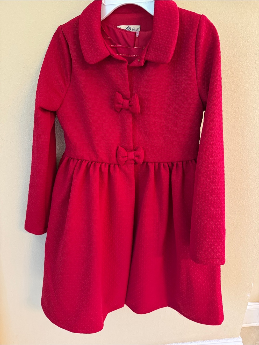 Girls Red Short-Sleeve w/Long-Sleeve Coat Bow-Accent Dress